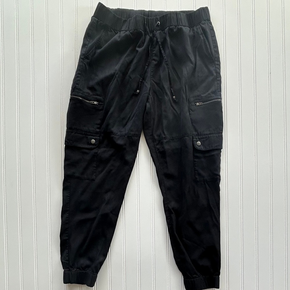 Banana Republic Cargo Jogger Pants L Black Good Utility Elastic Waist Pockets